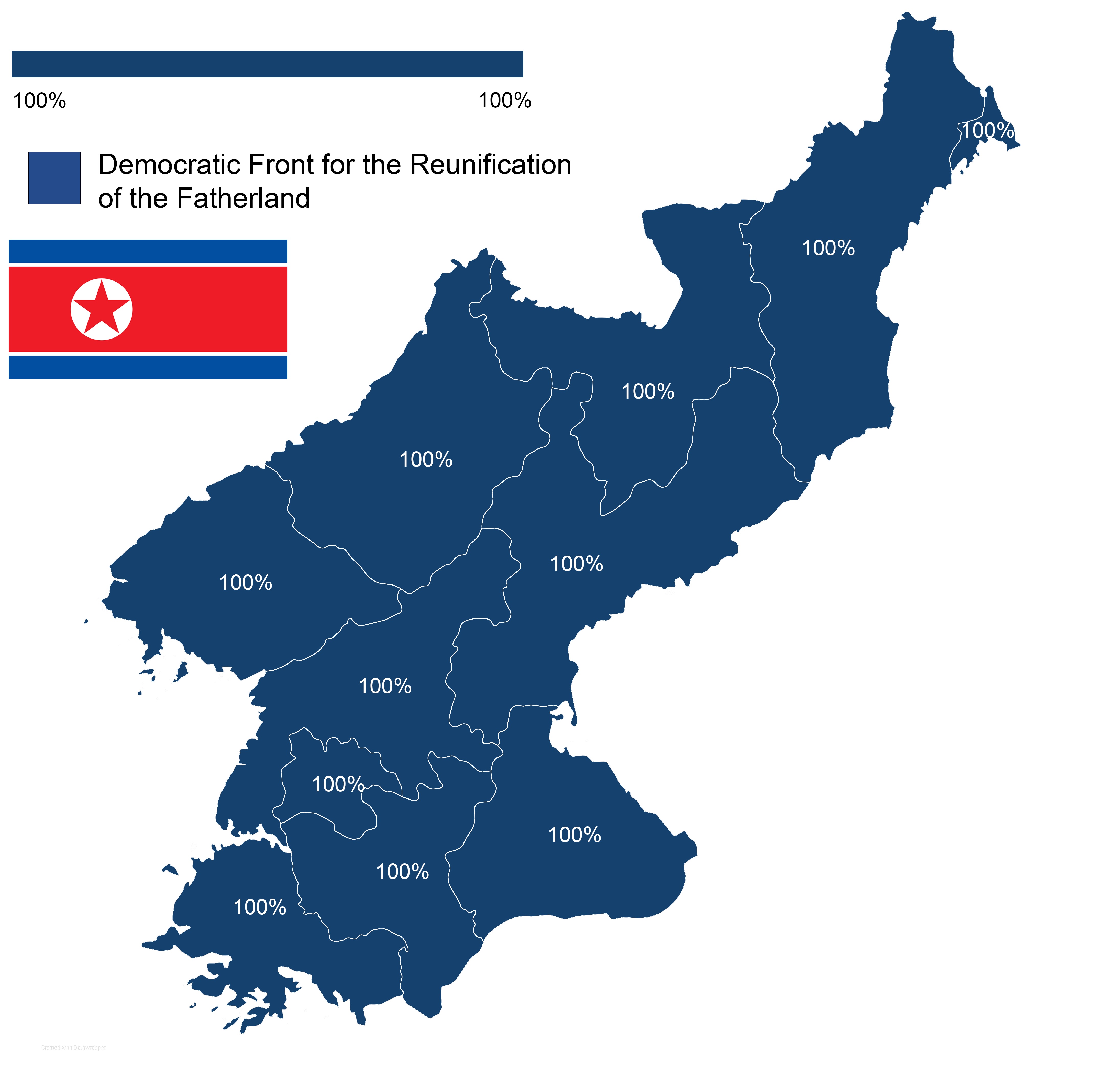 Mappa dei risultati delle elezioni del 2019 per l'Assemblea Popolare Suprema della Corea del Nord, suddivisi per provincia.